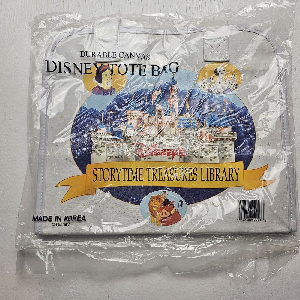 Vintage Disney Storytime Treasures Library Canvas Tote Bag White  Made In Korea